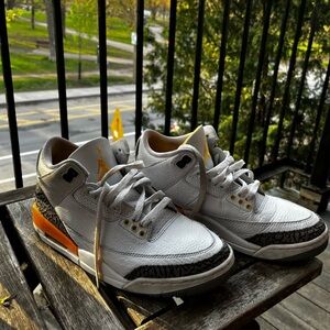 Jordan White Sneakers with Orange Accents and Elephant Print